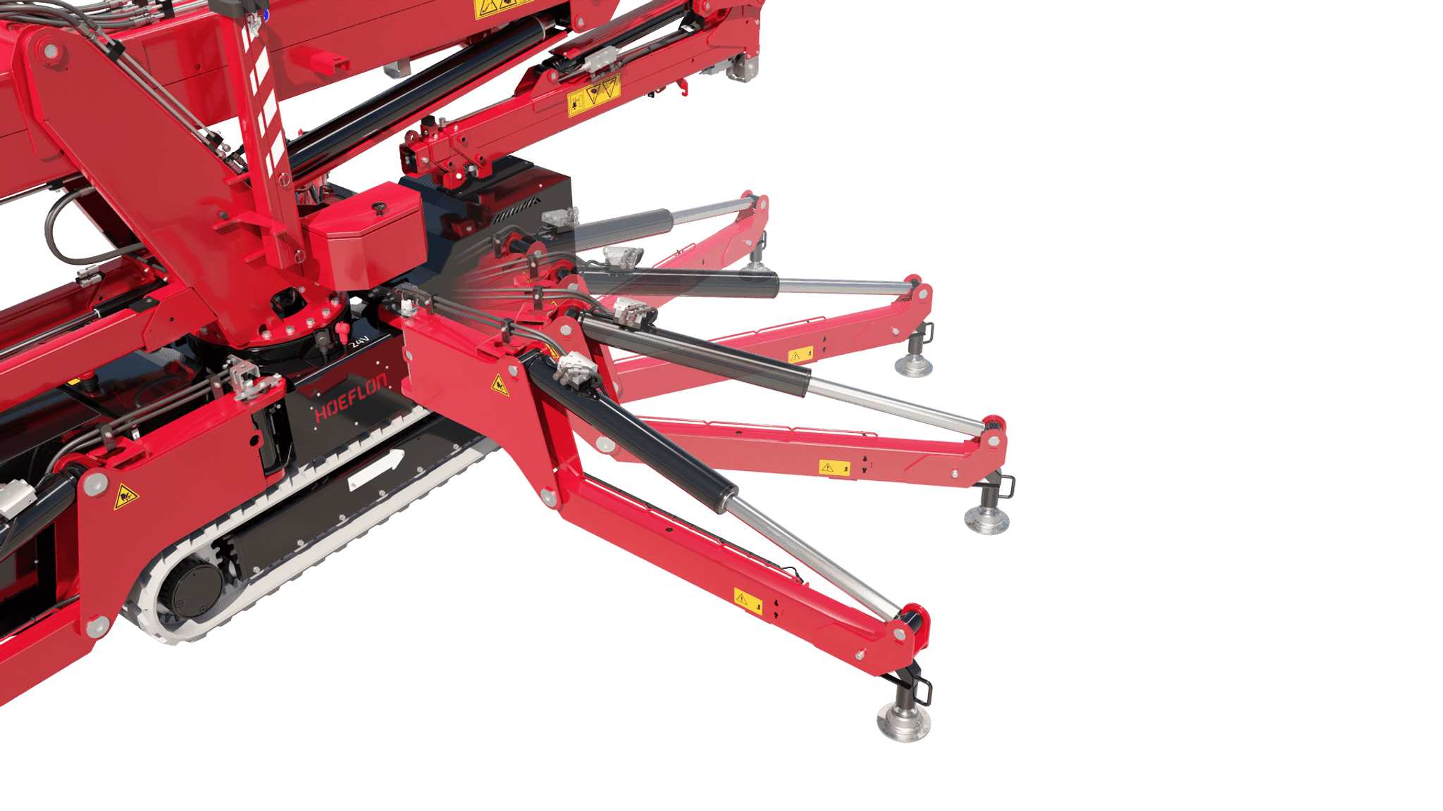 Hoeflon huren bij Bultena Verhuur: veilig werken door de stempelpoten af te stellen.